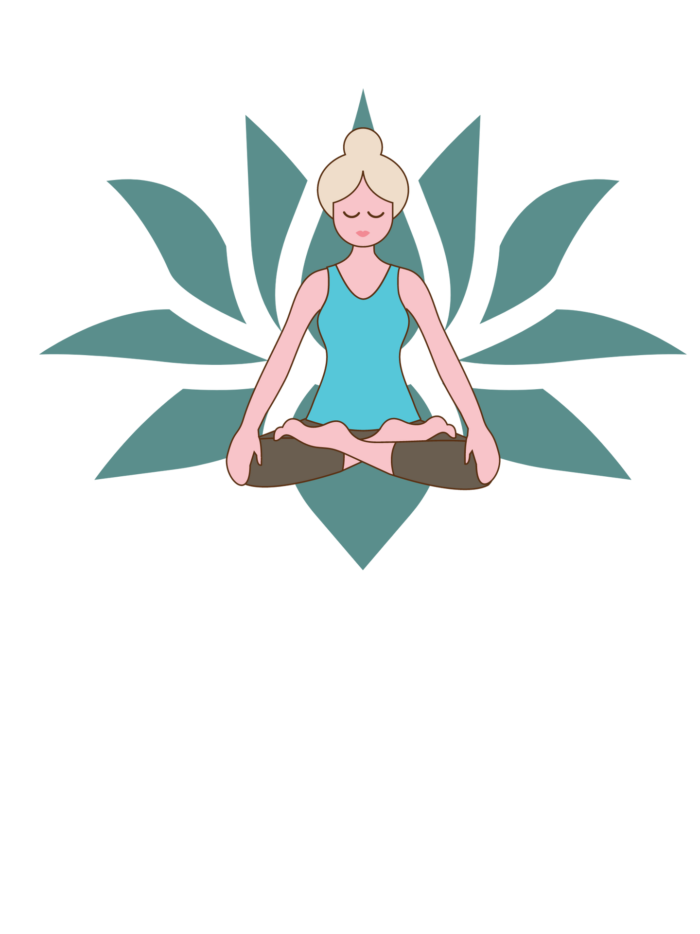 Image of cartoon woman in lotus position in front of lotus flower