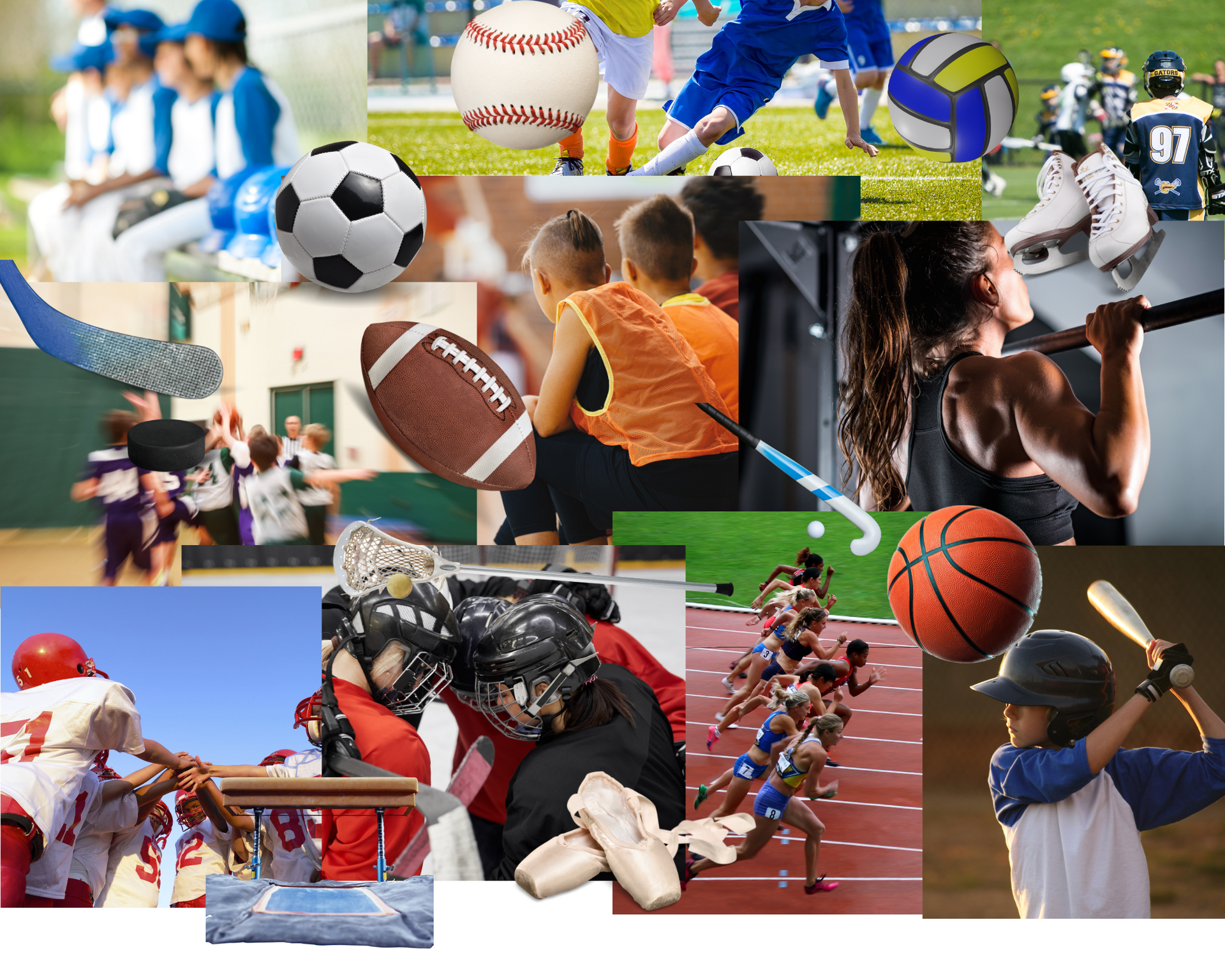 Collage of young athletes playing different sports. Teen athletes face the same pressures as other teams, plus the pressure of their sport. Psychotherapist, Milissa Aronson, understands these unique needs and specializes in counseling student athletes.