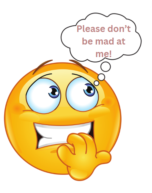An emoji appearing nervous thinking "Please don't be mad at me!" Do you find yourself making up excuses to feel better about saying "no." Therapist Milissa Aronson can help you change this pattern and feel more confident setting boundaries..