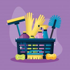 A picture of cleaning supplies that you would use to clean your house, Spring Cleaning with Meaning blog, begin counseling today, katy texas 77494