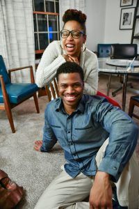 African American couple smiling and having fun after their marriage therapy session in Katy, TX 77494
