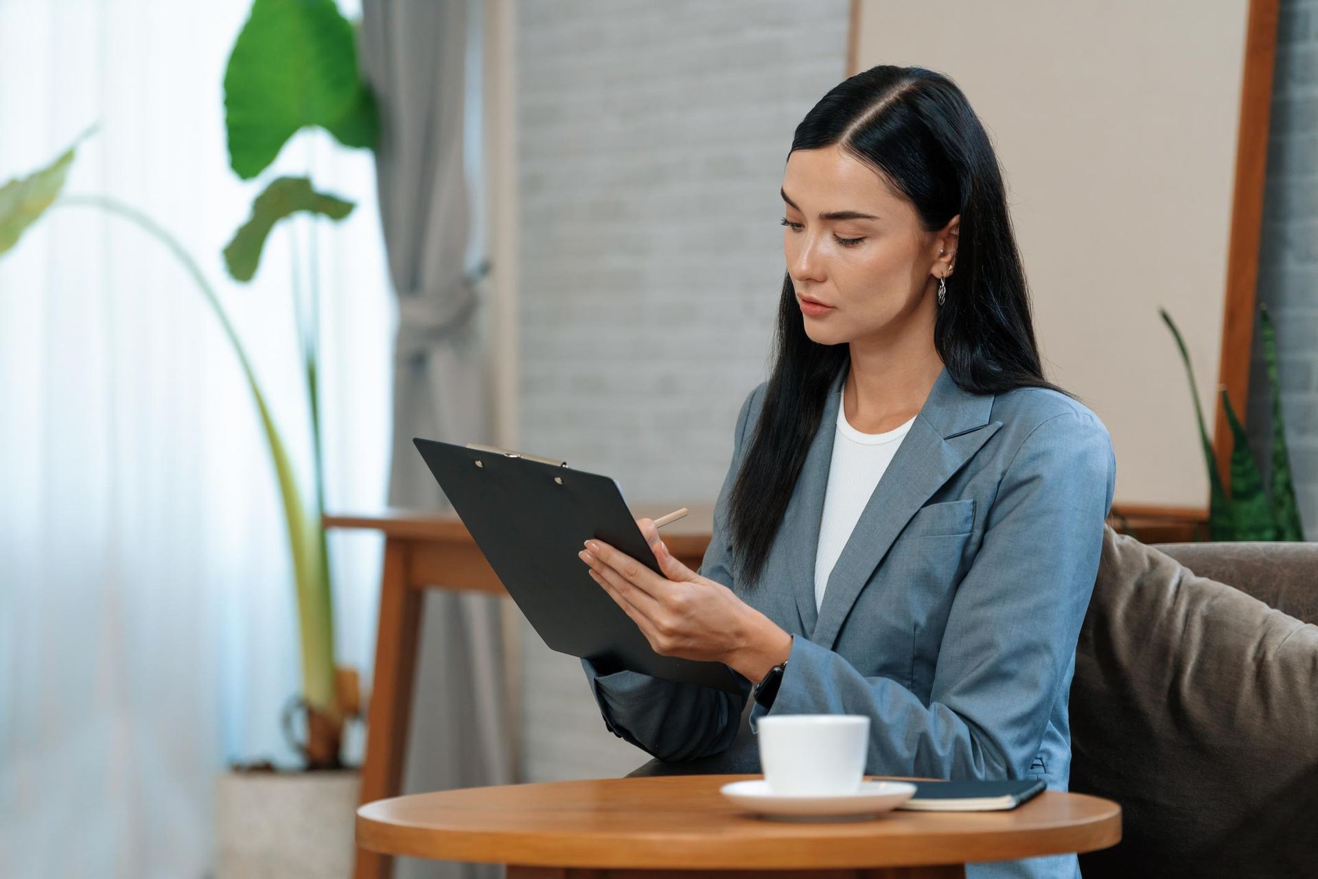 Mental health professional reviewing clinical notes