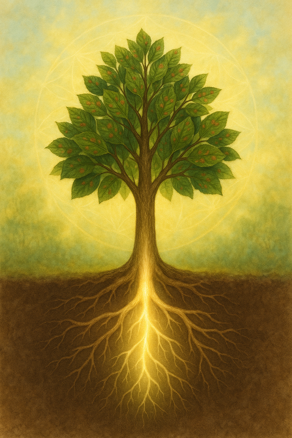 Illustration of a glowing tree with deep roots symbolizing holistic healing and emotional growth at Inner Harmony Counseling.
