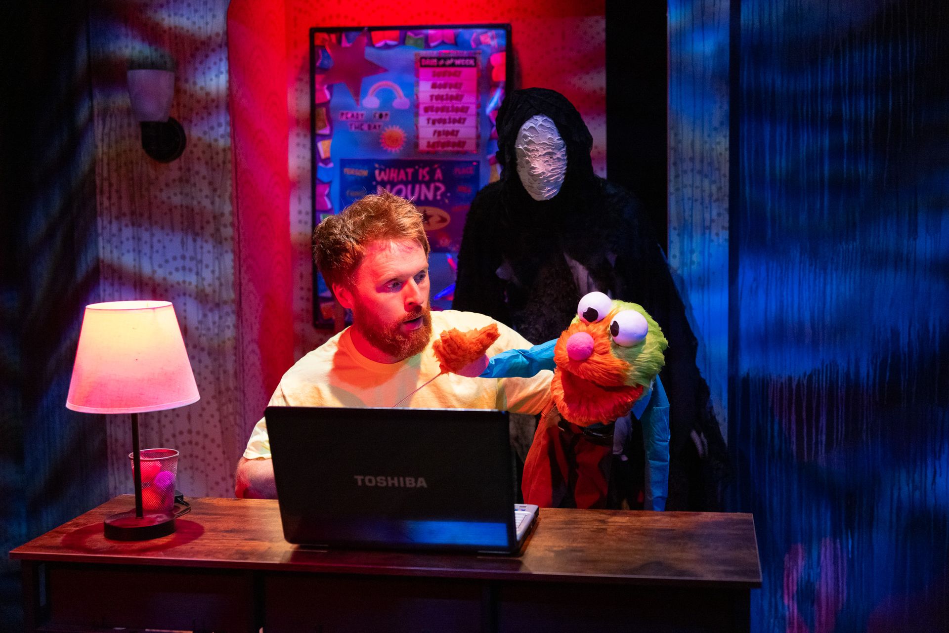 Theatrical scene depicting internal struggles with trauma, symbolizing the emotional weight addressed in trauma therapy in Delray Beach, FL, with support from a PTSD therapist in Delray Beach, FL and trauma treatment in Palm Beach County, FL | Delray Beach | Palm Beach County, FL