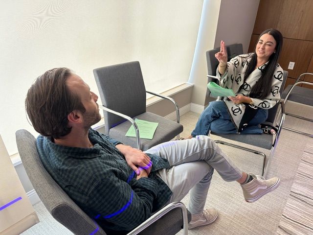 Two clinicians practice an EMDR protocol together during a hands-on practicum session at an advanced training in Delray Beach, FL. Experiential learning like this is central to developing skilled EMDR therapists in Palm Beach County, FL who can effectively support clients through trauma treatment.