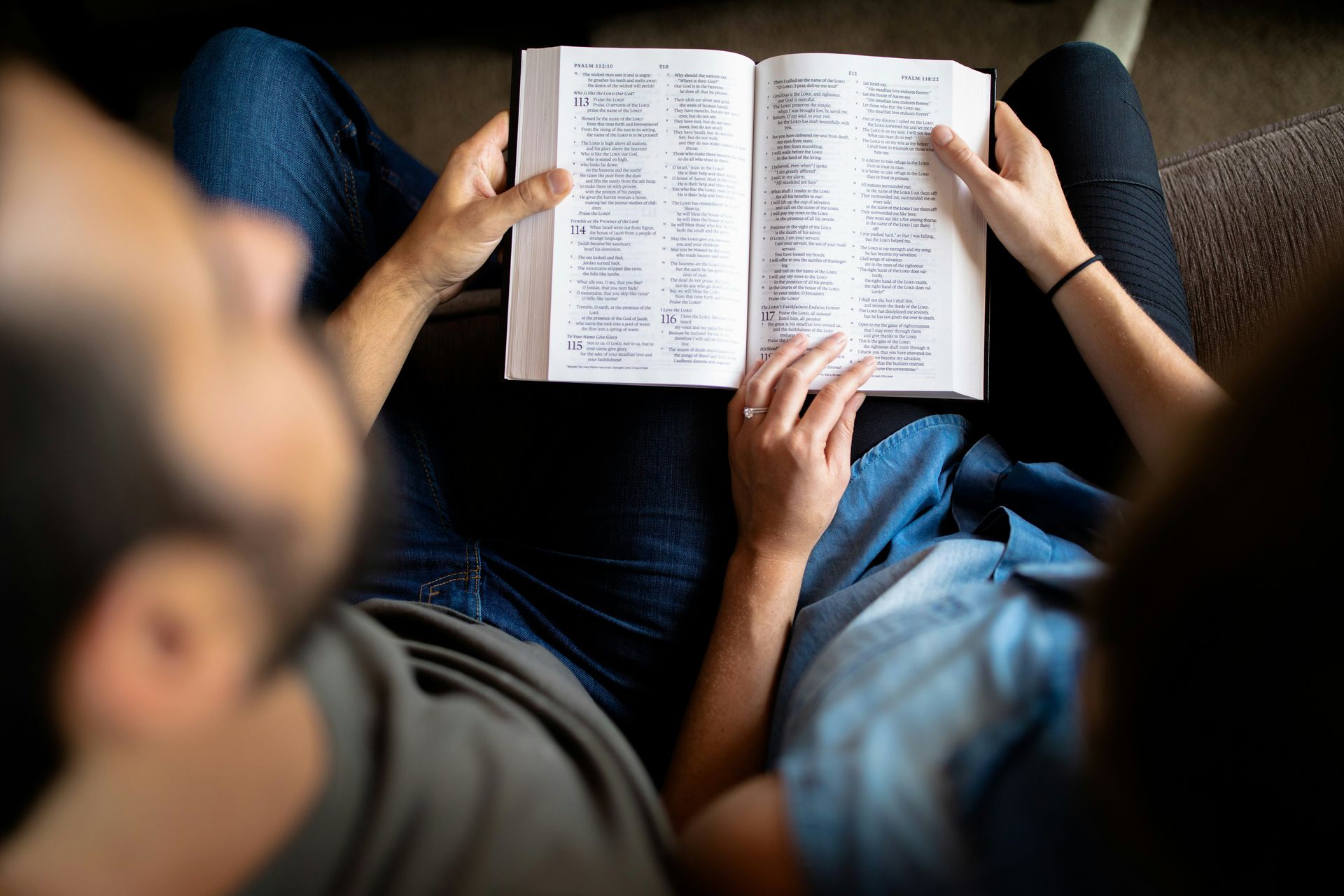 Couple studying the Bible together