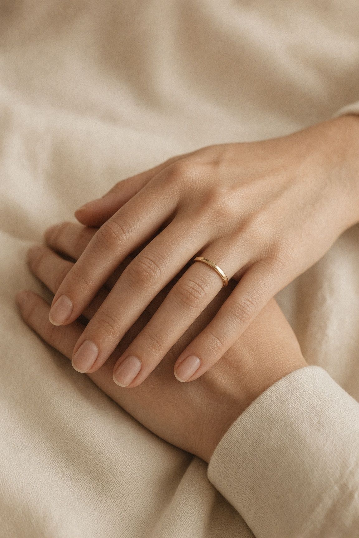 Elegant close-up of two hands gently resting together, symbolizing connection and relationship support