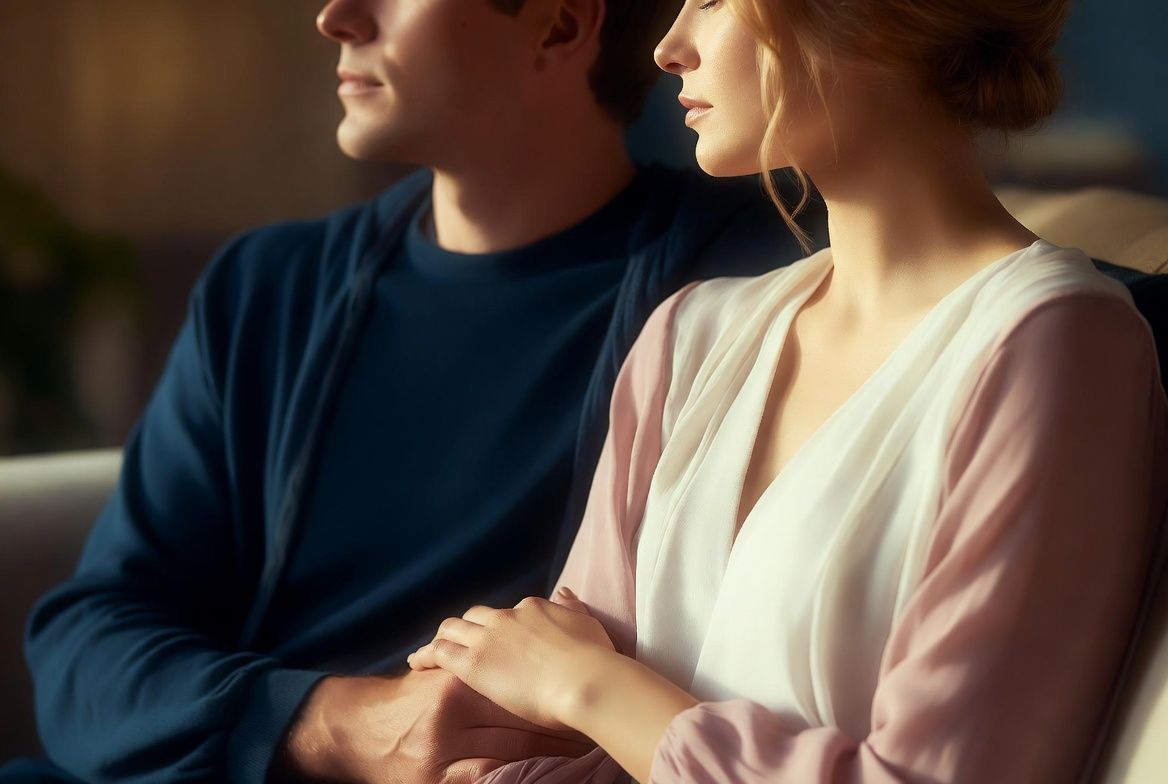 Soft, hopeful image of a couple in quiet connection, representing healing and rebuilding trust after infidelity