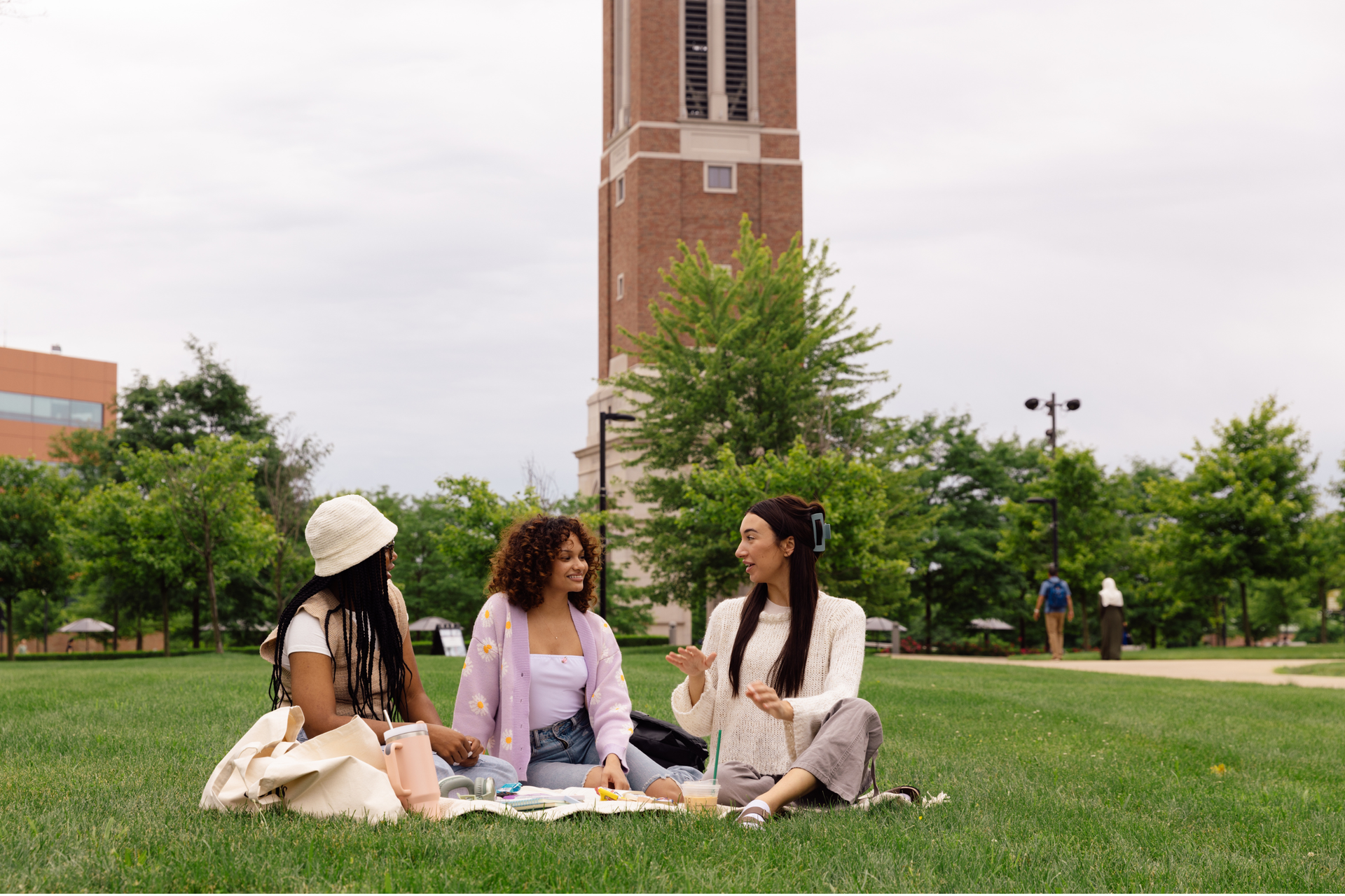 College students enjoying time outdoors on campus