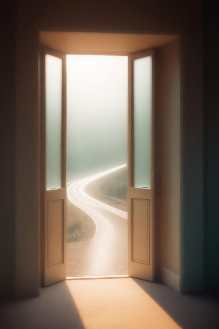 alt="Open door leading to a road, online therapy support for life transitions in Colorado"