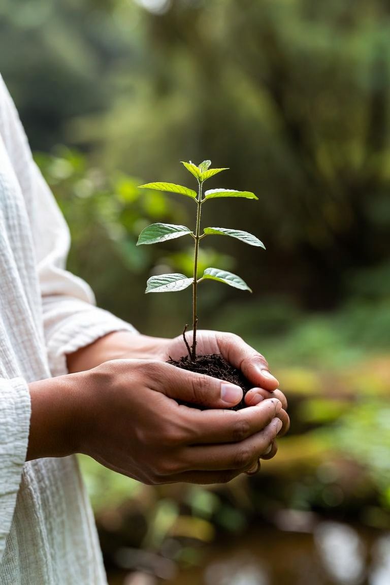 A hand cradling a small growing plant, symbolizing growth and healing after trauma
