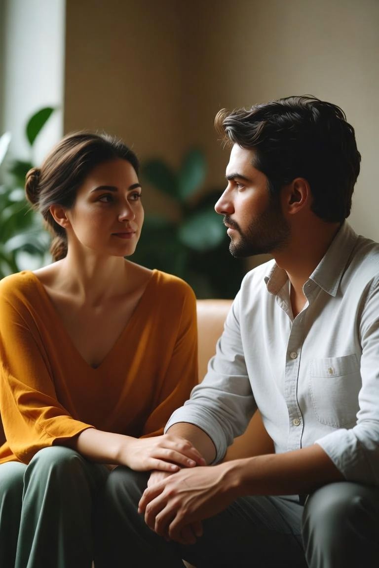 Couple looking at each other, online couples therapy in Colorado